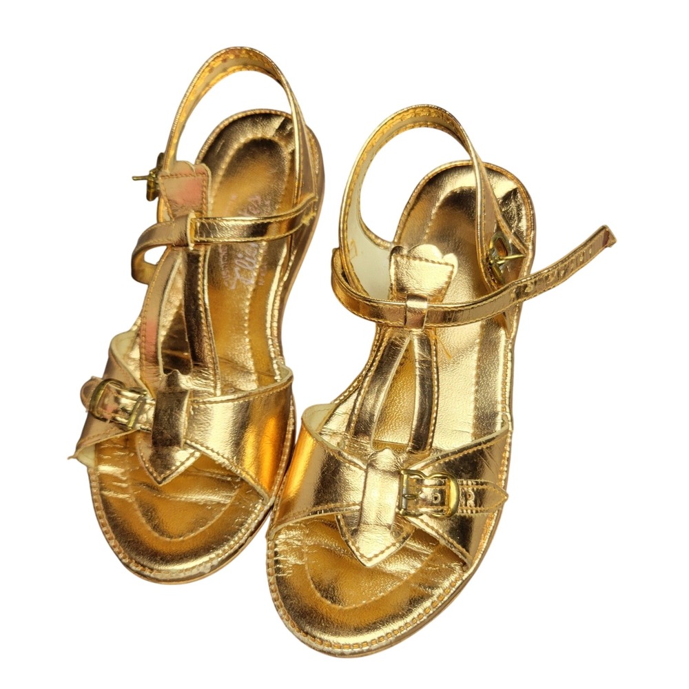 Lickettes Vintage Girls Gold Metallic‎ Strappy Sandals Size 10 S55013 03408